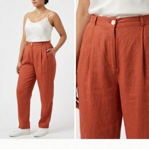 Jennifer Moore Vintage 100% Linen Pants Size 14 Rust Orange High Rise Pleated